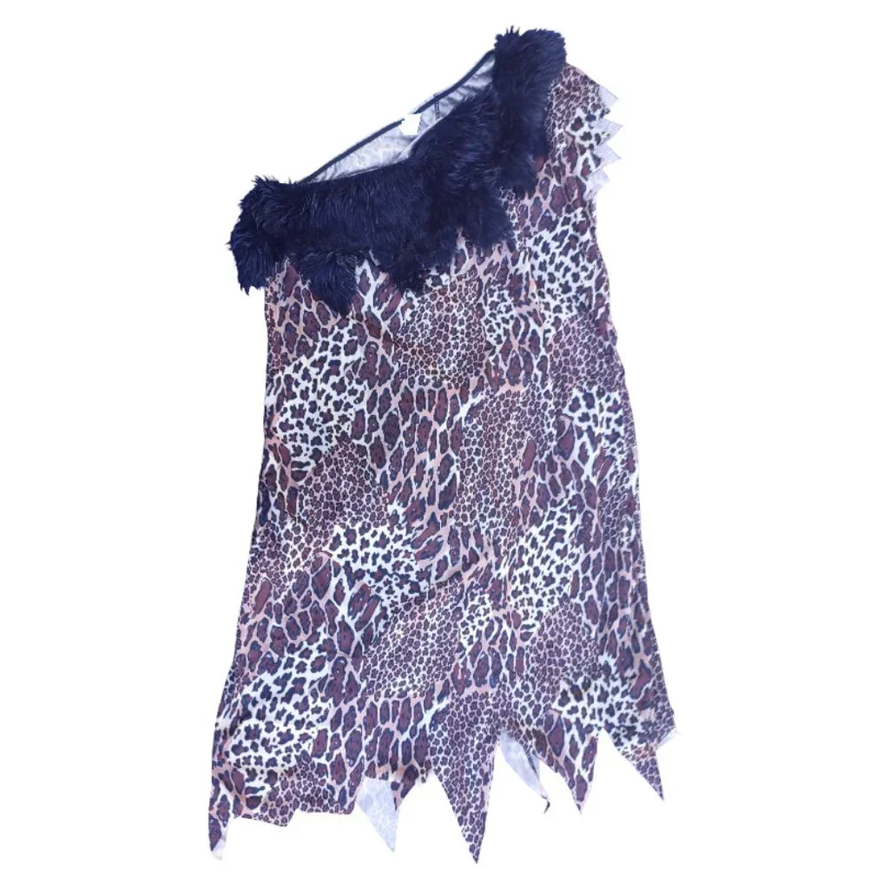 Caveman Costume Men Size Medium 36-42 (Tunic, Wig, Club, Shoe Covers) Halloween - Picture 2 of 14